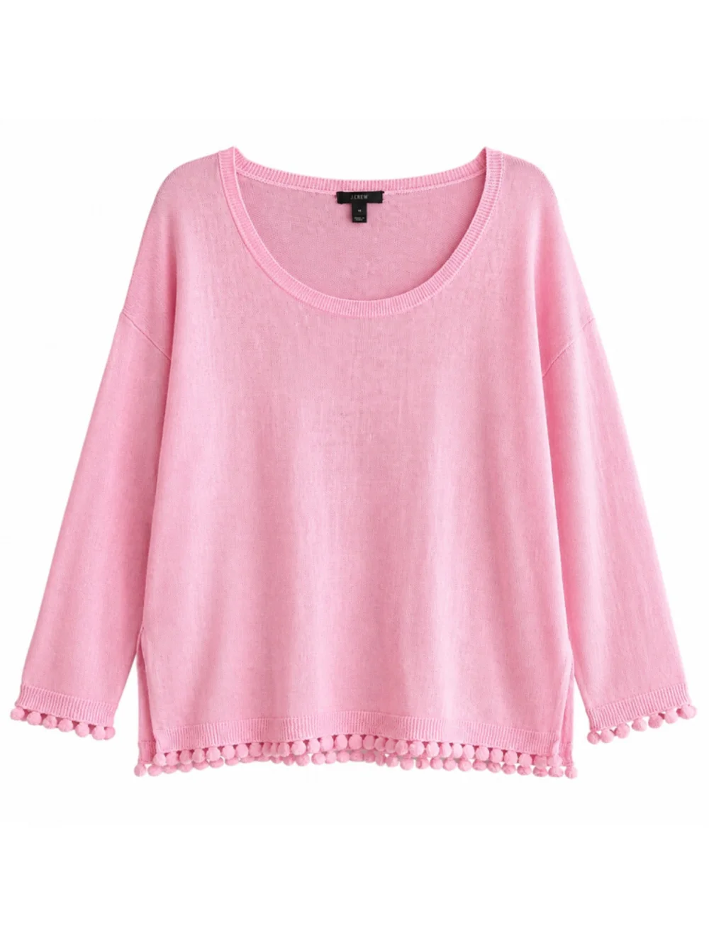 J.Crew Pink 100% Linen Pom Pom Trim Lightweight Sweater Top Size M